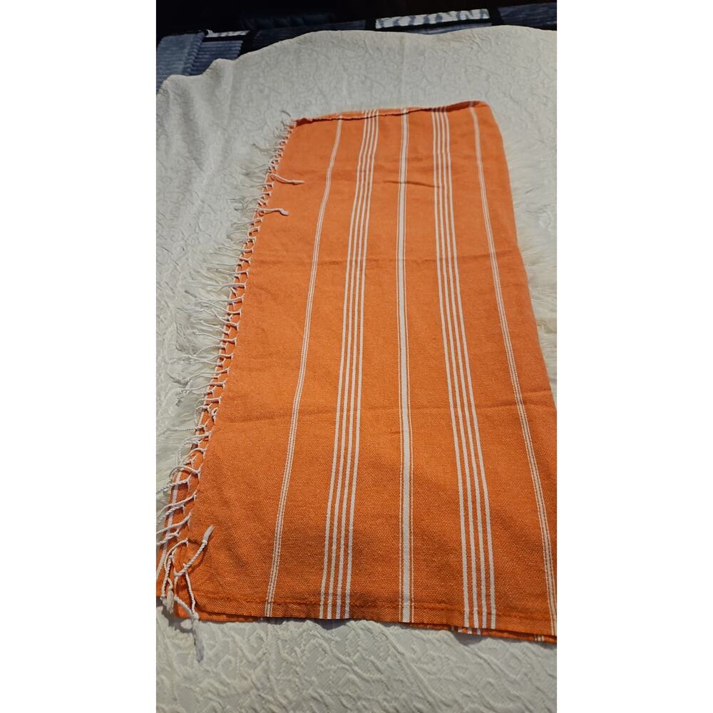Orange Striped Tassel Scarf – Soft & Stylish Everyday Accessory - Picture 2 of 4
